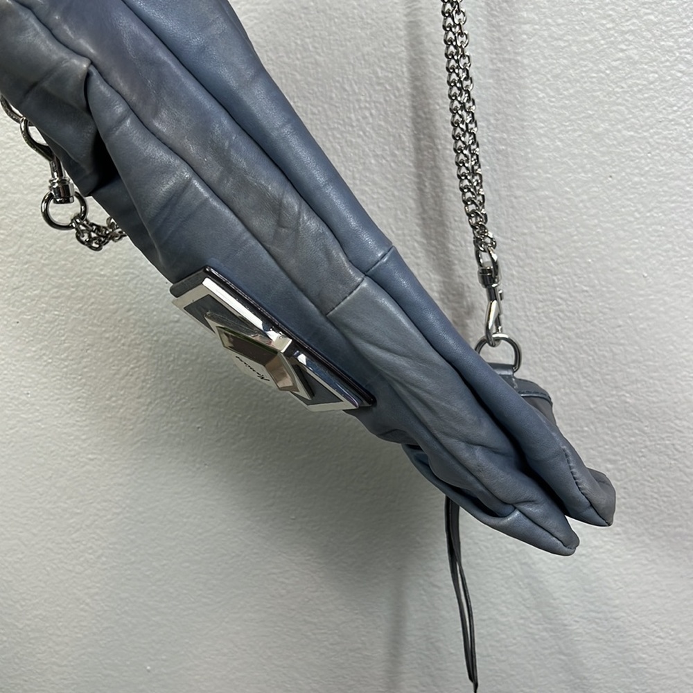 Marciano Leather Shoulder Bag Clutch Chunky Chain Studded Gray - Picture 9 of 15